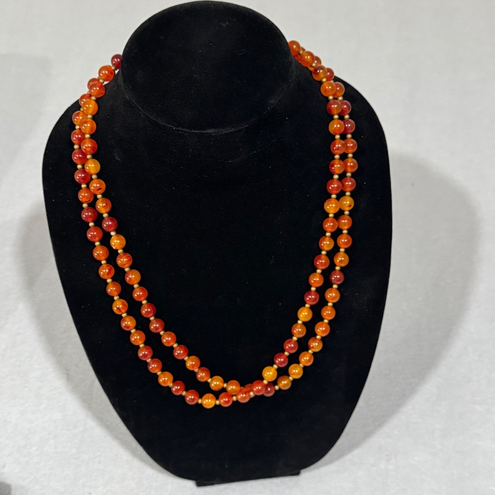 Vintage Bakelite Flapper Necklace Women Cherry Amber Marbled Extra Long 48"